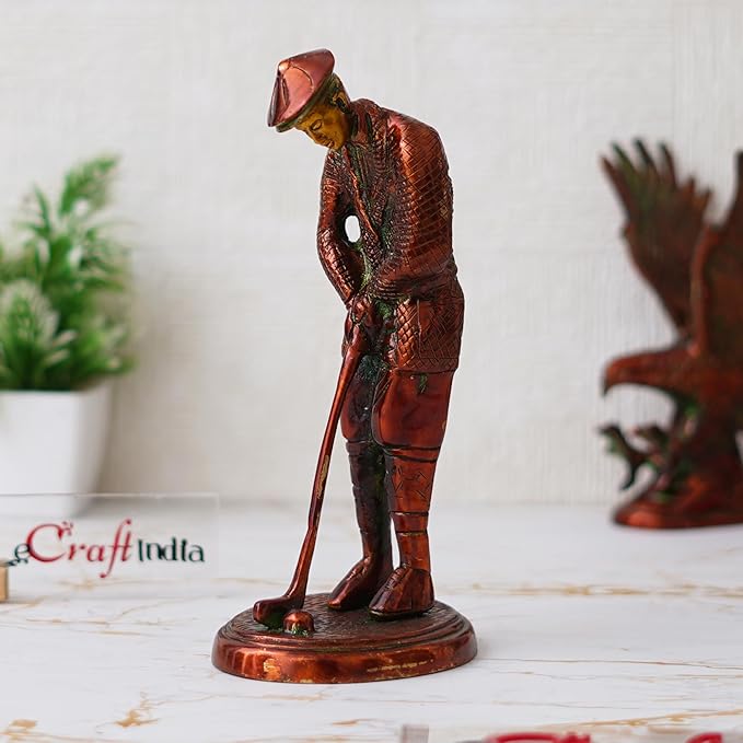 Ecraftindia Brown Brass Gentleman Golfer Taking Shot Human Figurine Decorative Showpiece