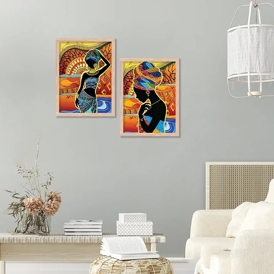 Kotart Premium African Woman Digital Painting with Frame for Home Decoration Pack of 2 Design06
