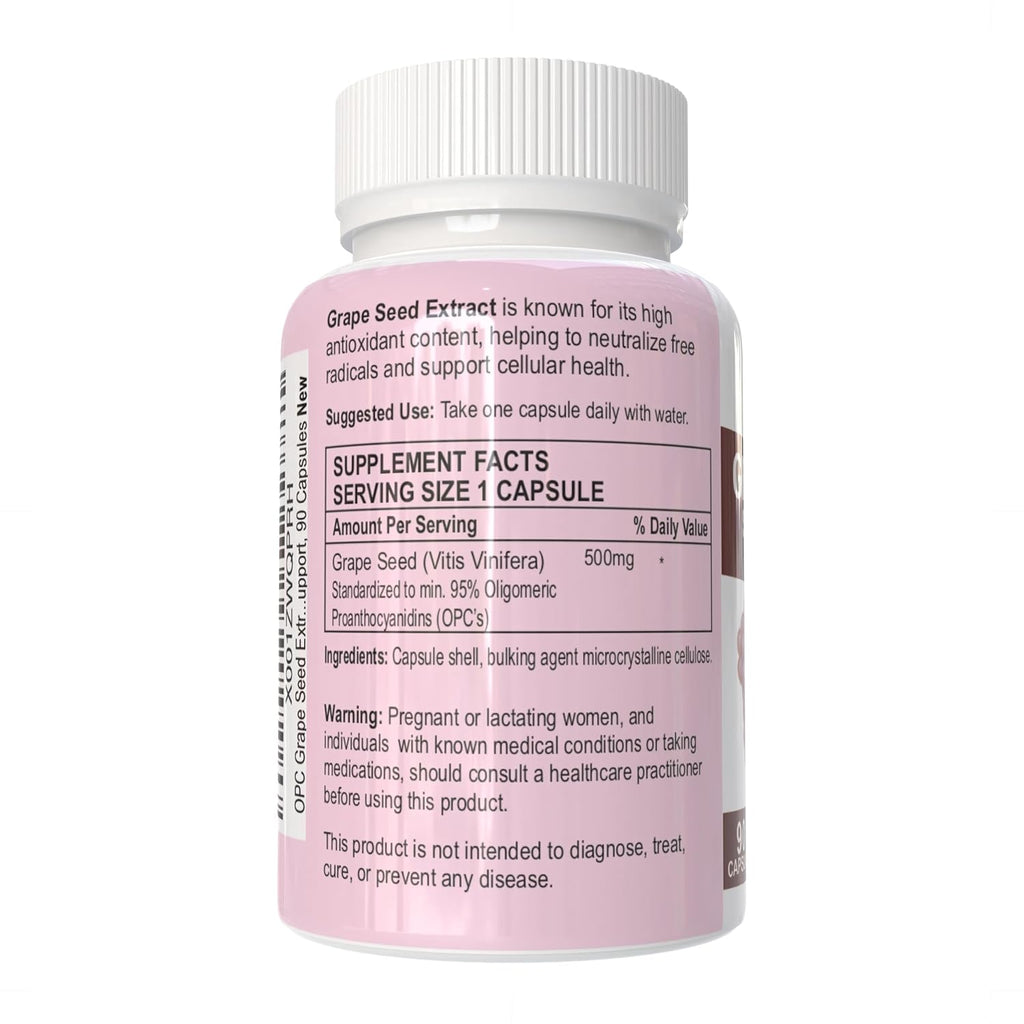 VITARUHE OPC Grape Seed Extract Capsules - Minimum 95% OPCs, Antioxidant Support, 90 Capsules