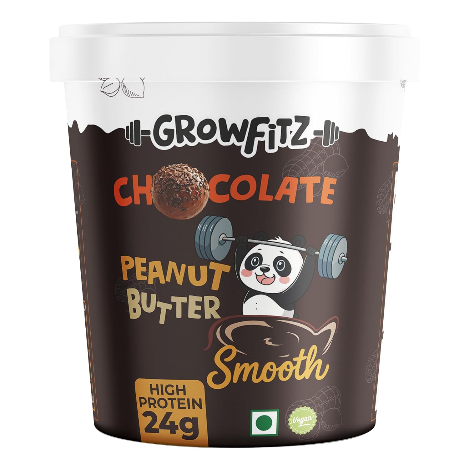 Growfitz CHOCO LAVA Peanut Butter | Indulgent Chocolate Taste | 24 g High Protein | Crunchy Peanut Butter Spread | No Palm Oil | Protein Rich | 800g