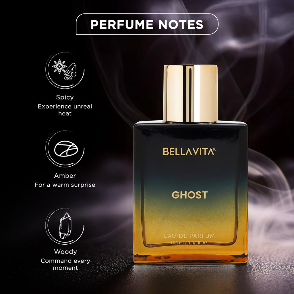 BELLAVITA Ghost Unisex EDP | Long Lasting | 100ml | Perfume for Man and Woman | Cedarwood, Jasmine & Musk | Premium Perfume for Men and Women
