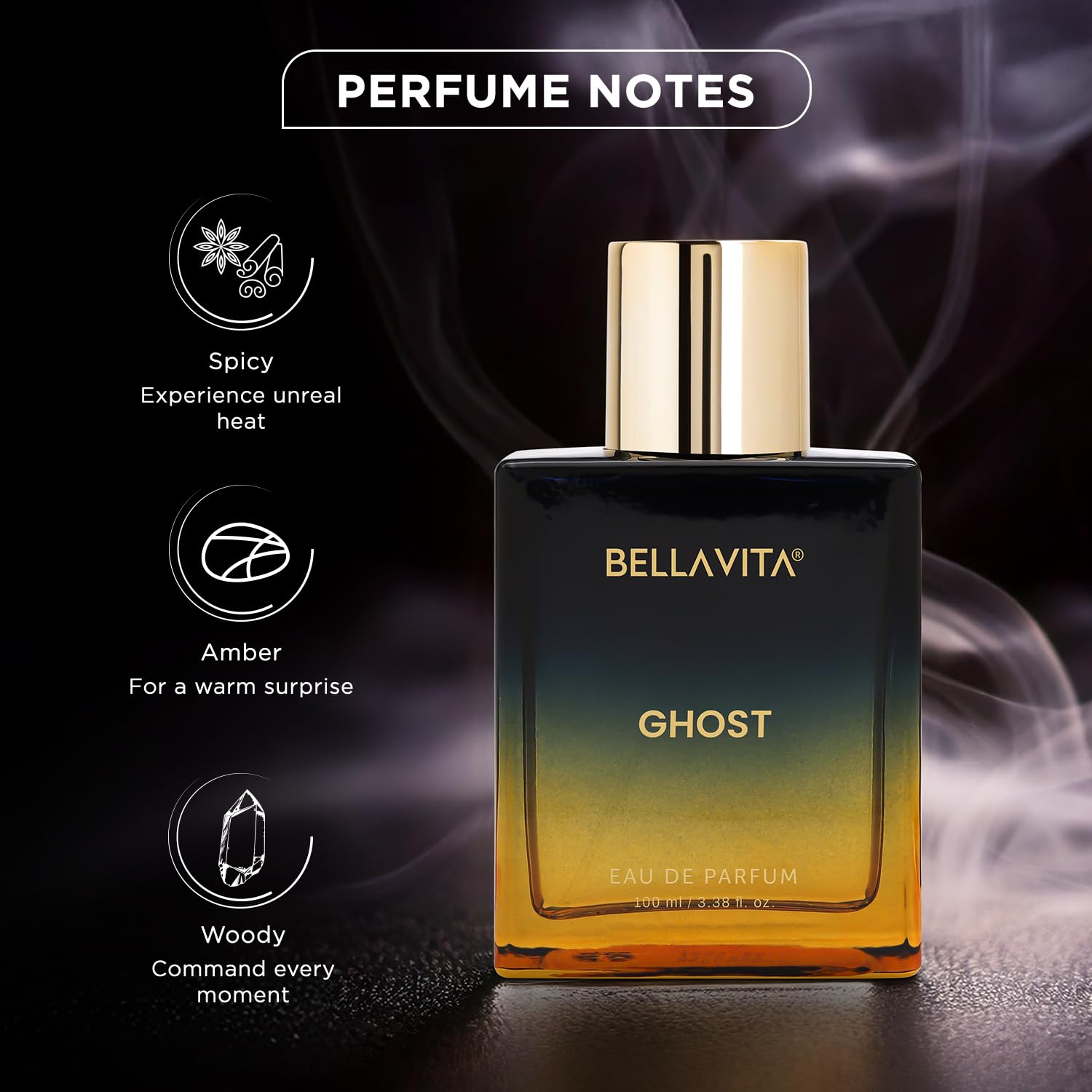 BELLAVITA Ghost Unisex EDP | Long Lasting | 100ml | Perfume for Man and Woman | Cedarwood, Jasmine & Musk | Premium Perfume for Men and Women
