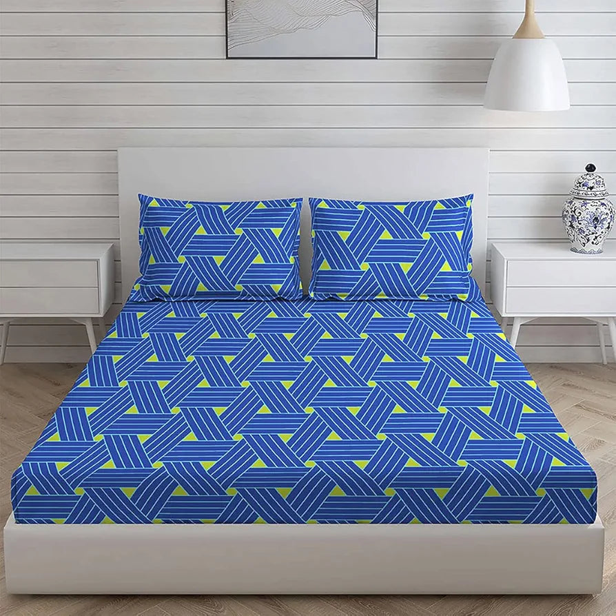 Layers Cotton Rich Bedsheet for Double Bed King Size with Pillow Cover Set 225 TC Blue