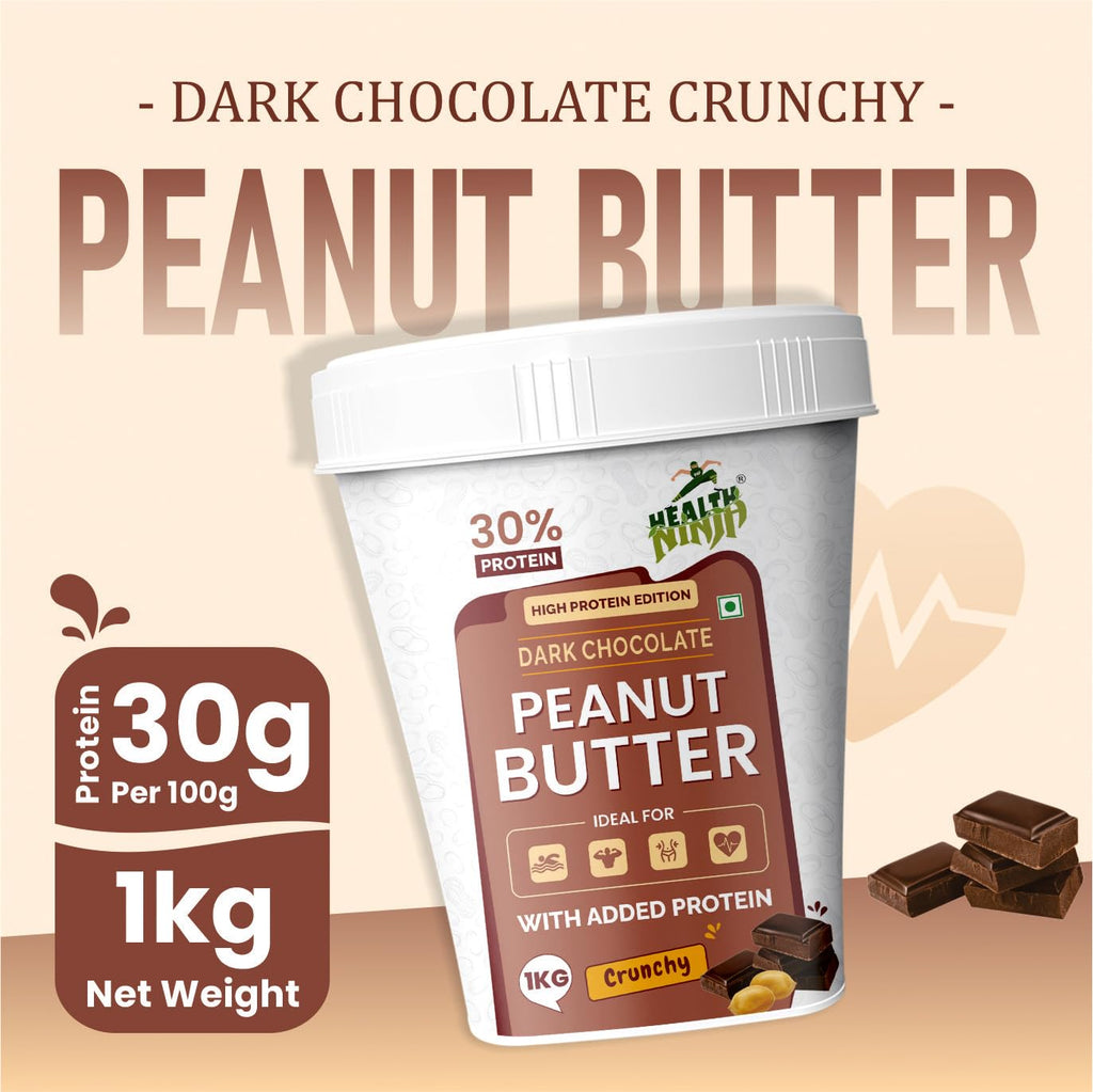 Health Ninja Dark Chocolate Peanut Butter,1kg | High Protein crunchy Peanut Butter Protein Spread for Fitness Lovers (Chocolate)
