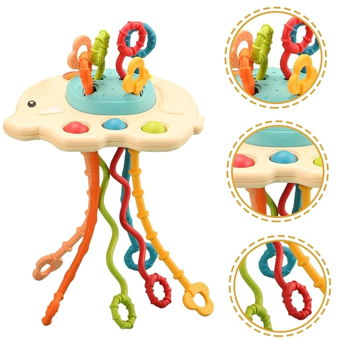 Kidology Elephant Pull String Toy for Babies 6+ Months Teething Strings