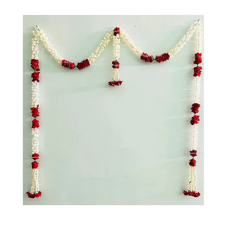 Artificial Jasmine and Roses Door Toran 8 Centimeters Sine line with clustered/tassle strings