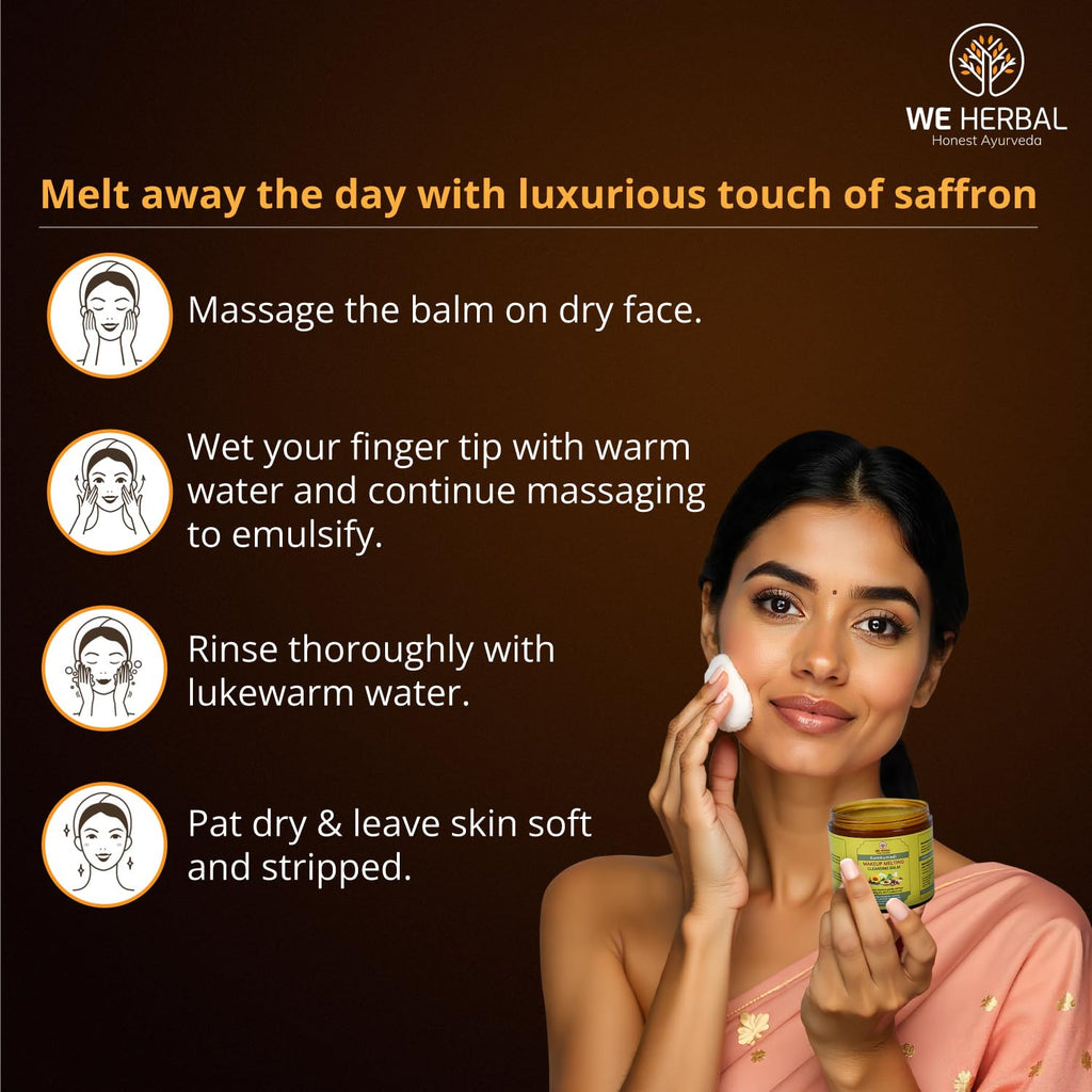 Kumkumadi Makeup Cleansing Balm for Face 100g, Ayurvedic Makeup Remover and Hydrating Face Cleanser, Gently Removes Makeup Dirt and Impurities, Nourishes Skin, Natural, No Artificial Colour Fragrance or Chemicals