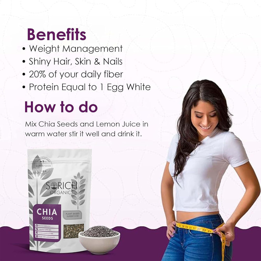 Sorich Organics Raw Chia Seeds for Eating Hair Growth | Morning Breakfast Healthy Snacks | Rich in Fiber & Omega-3 | Diet Food