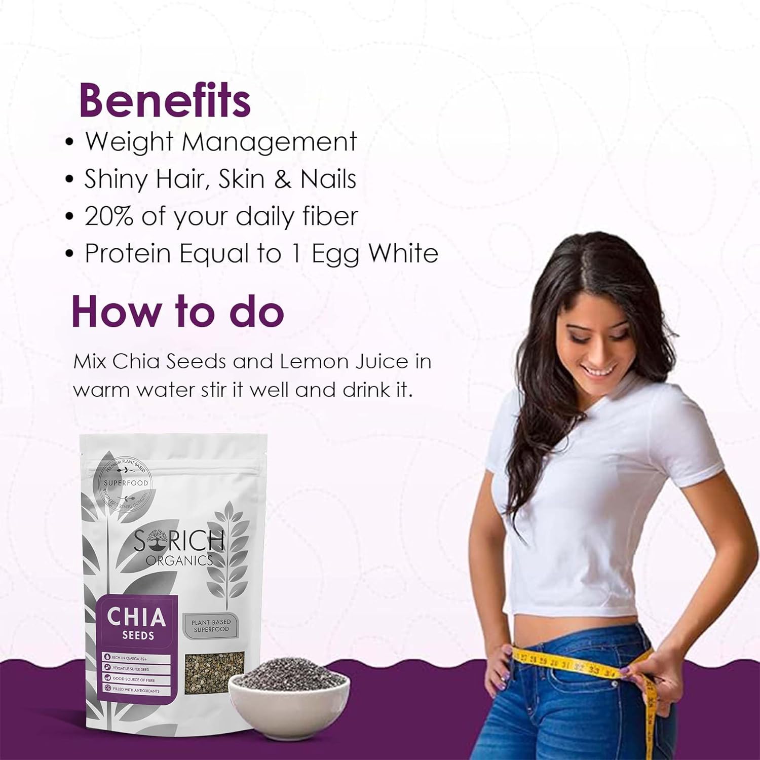 Sorich Organics Raw Chia Seeds for Eating Hair Growth | Morning Breakfast Healthy Snacks | Rich in Fiber & Omega-3 | Diet Food