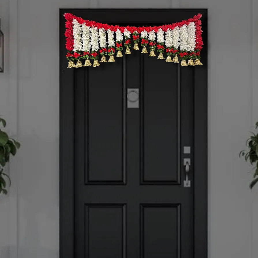 Artificial Red & White Gajra Toran with Bell 40 Inch Red & Green Gajra Toran