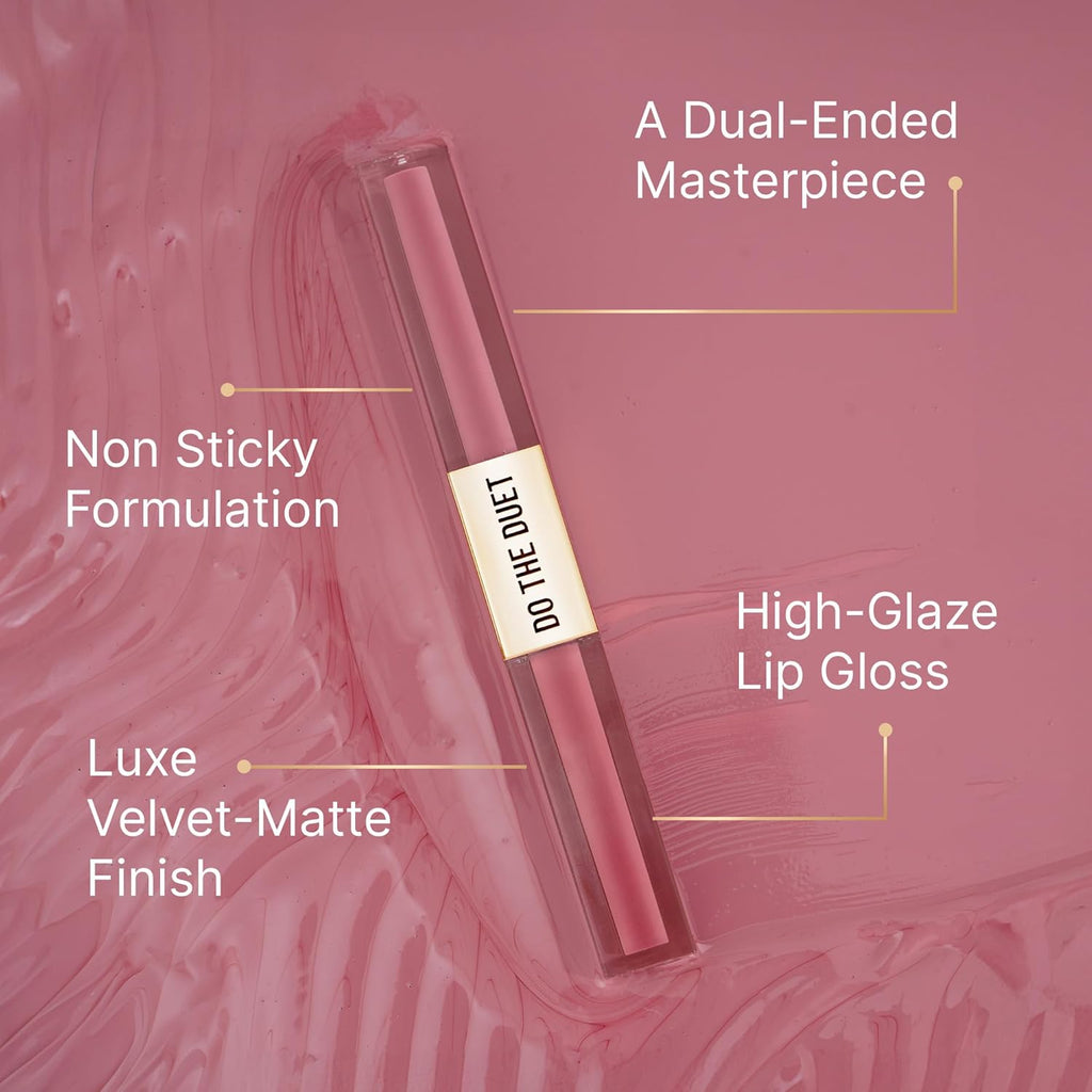 Swiss Beauty Select Do The Duet Lipstick | Matte Liquid Lipstick + Tinted Gloss | Infused with Vitamin E and Jojoba Oil | Shade-Lady Pink, 3ml |