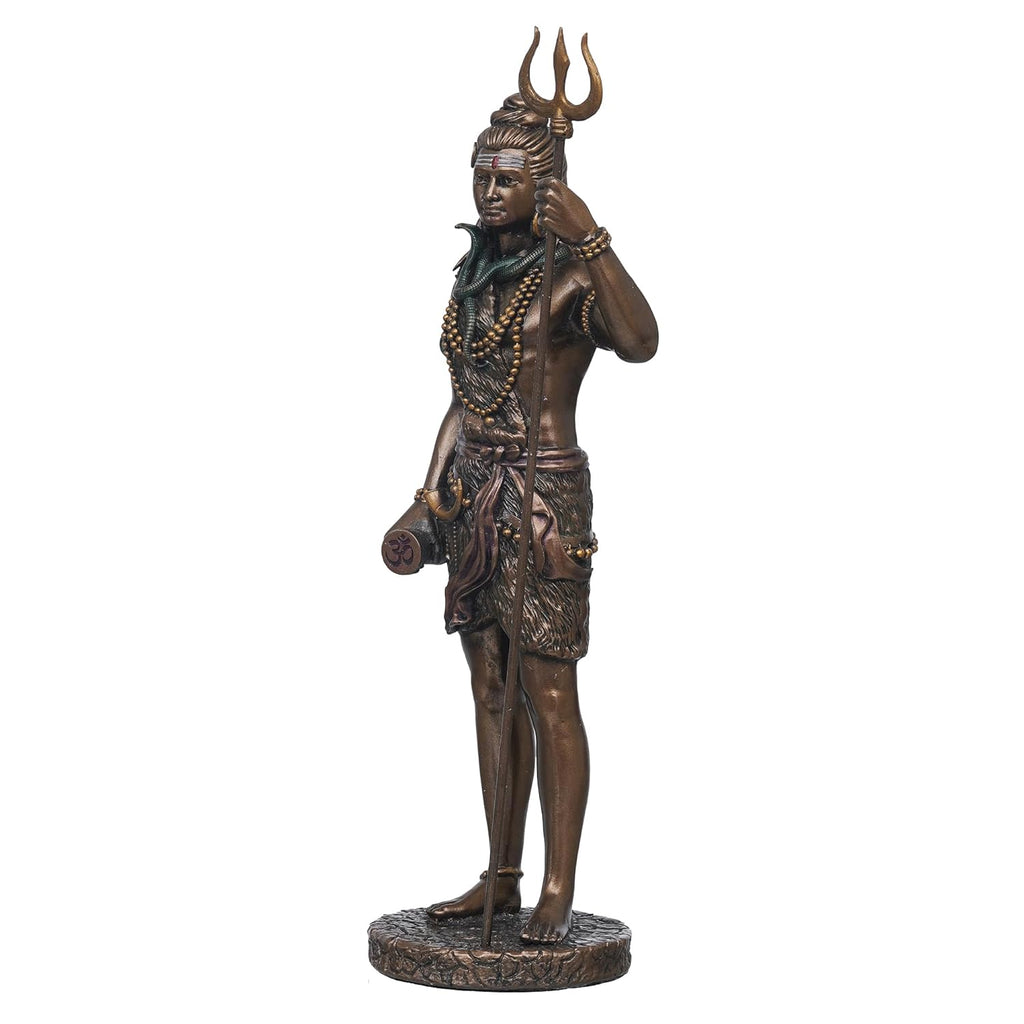 Ecraftindia Polyresin Bronze Finish Standing Lord Shiva Statue With Trishul and Damru | Hindu God Idol for Puja Room