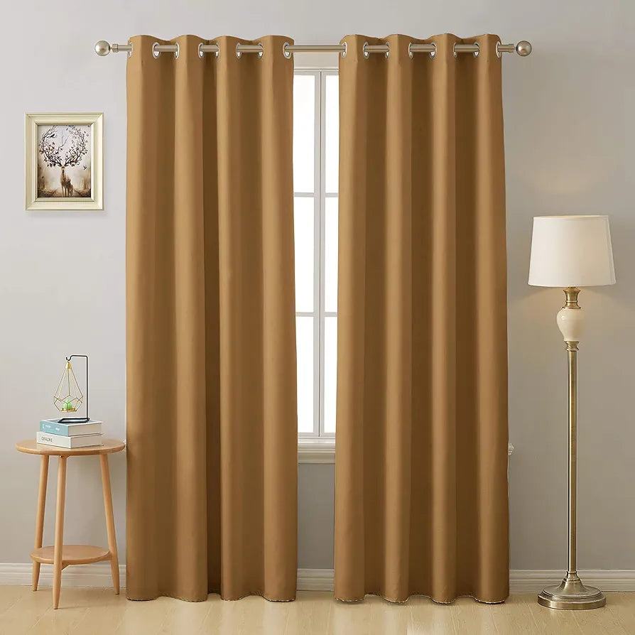Cloth Fusion Blackout Door Curtains 7 Feet Long Set of 2 Room Darkening Blackout Parda Mustard