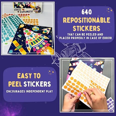 PepPlay Cardboard Shape Sticker Space Theme No Mess Art & Craft Kids Diy Activity Paint By Sticker