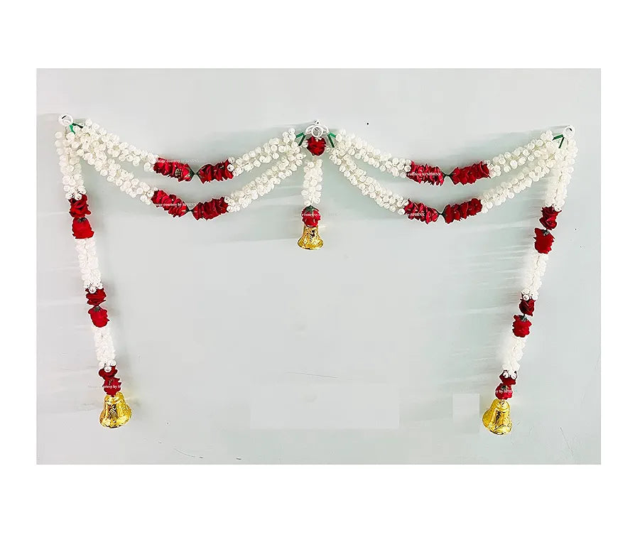 Artificial Jasmine and Roses Door Toran Double Line with Bells