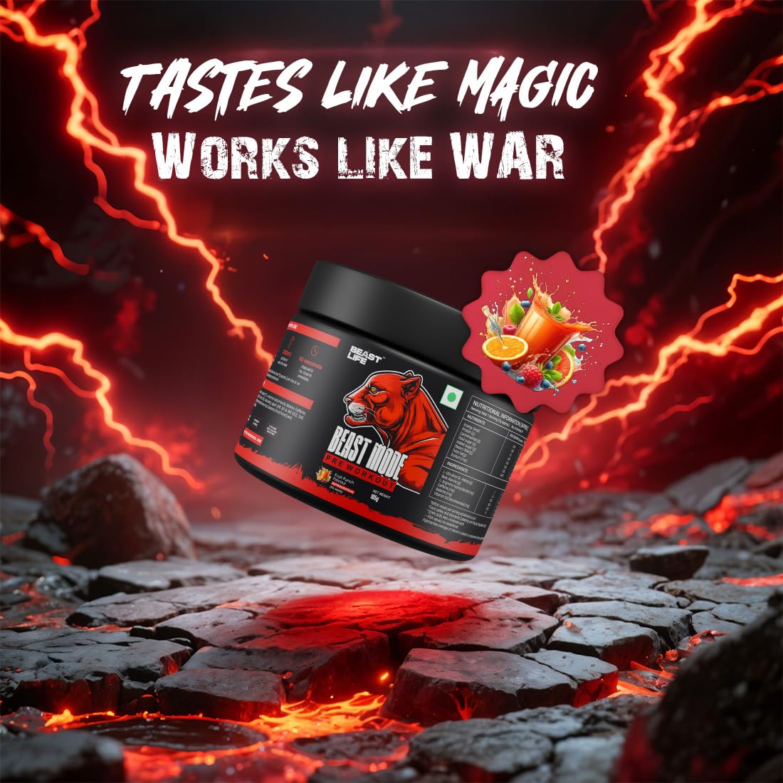 Beastlife Pre-Workout | 105 gm | Fruit Punch Flavor | Boosts Pump & Energy | Speeds Up Recovery | 2000 mg Citrulline | 2500 mg Beta-Alanine | 200 mg Caffeine | 500 mg Betaine