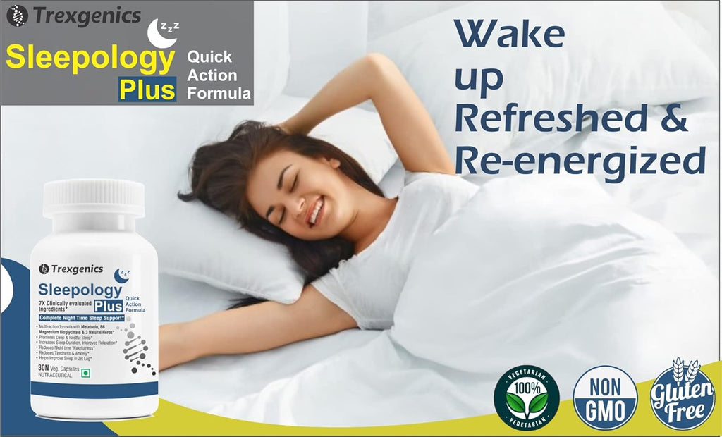 Trexgenics SLEEPOLOGY PLUS Melatonin 10 mg Sleep Support with Magnesium bisglyciante, P5P, Chamomile, Passion flower, Valerian VEGAN & NON-GMO (30 Veg. Capsules) (Pack of 1)