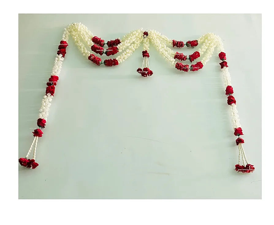 Artificial Jasmine and Roses Door Toran Triple  line with Clustered/tassle Strings