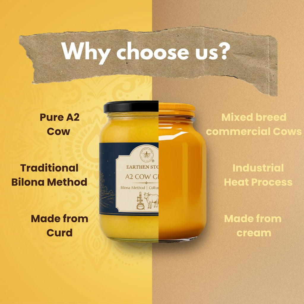 Earthen Story A2 Ghee from Cow | Lab Tested for 250+ Pesticides | Traditional Bilona Method from Curd | Pure Vedic A2 Cow Ghee in Glass Jar