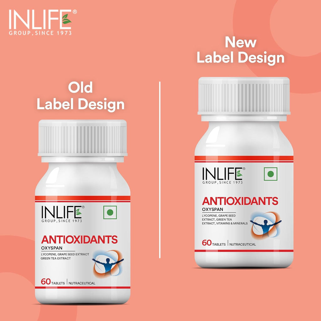INLIFE Antioxidants Supplements | Lycopene Grape Seed Extract Green Tea Extract | Supports Immune Health - 60 Tablets (Pack of 1, 60)
