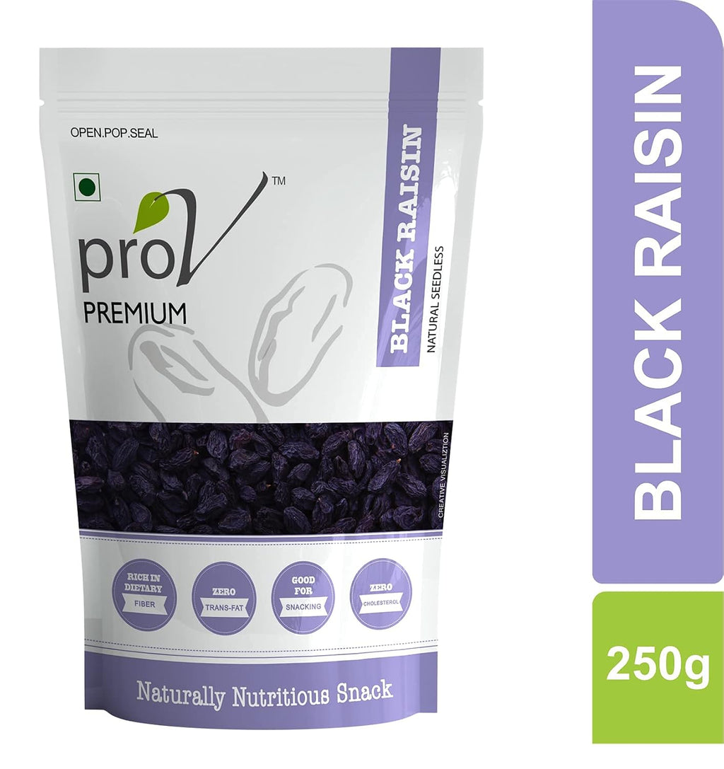 ProV Premium Black Raisins Seedless | Naturally Sweet Kismis | Rich in Iron, Fiber & Antioxidants | Healthy Dry Fruit Snack | 250g