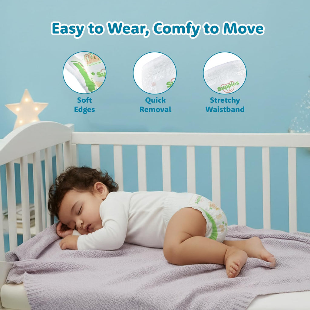 Supples Premium Baby Diaper Pants | 72 Baby Diapers | Medium | 7-12 Kg | 12 Hrs Absorption | Cushiony Cotton Soft Fabric | Phthalates-Free | Triple Leak Guard