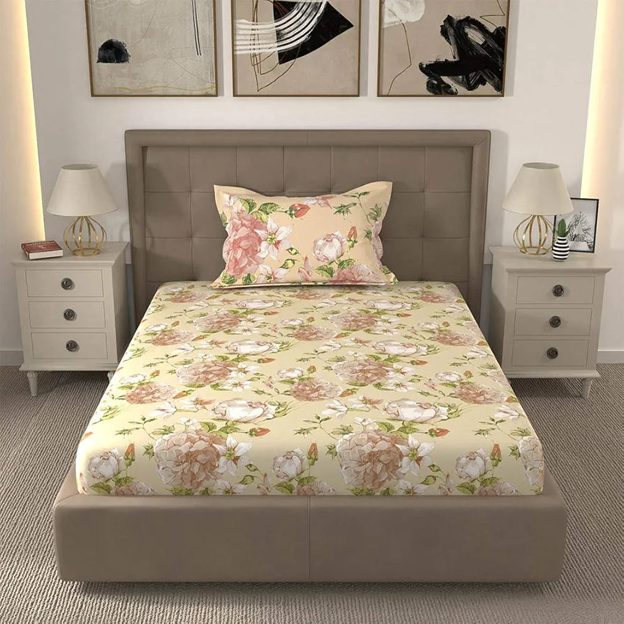 Layers Tuscany Repeat Cotton 104 TC Single Bedsheet Set Green