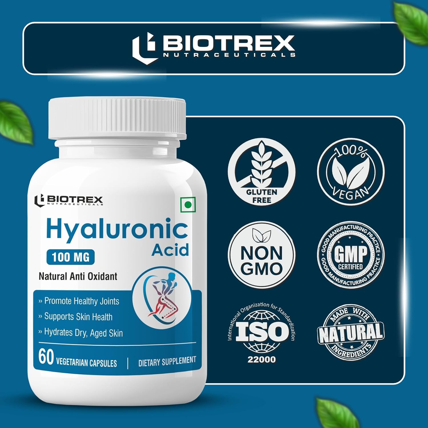 Biotrex Hyaluronic Acid - 100mg (60 Capsules), Dietary food supplement