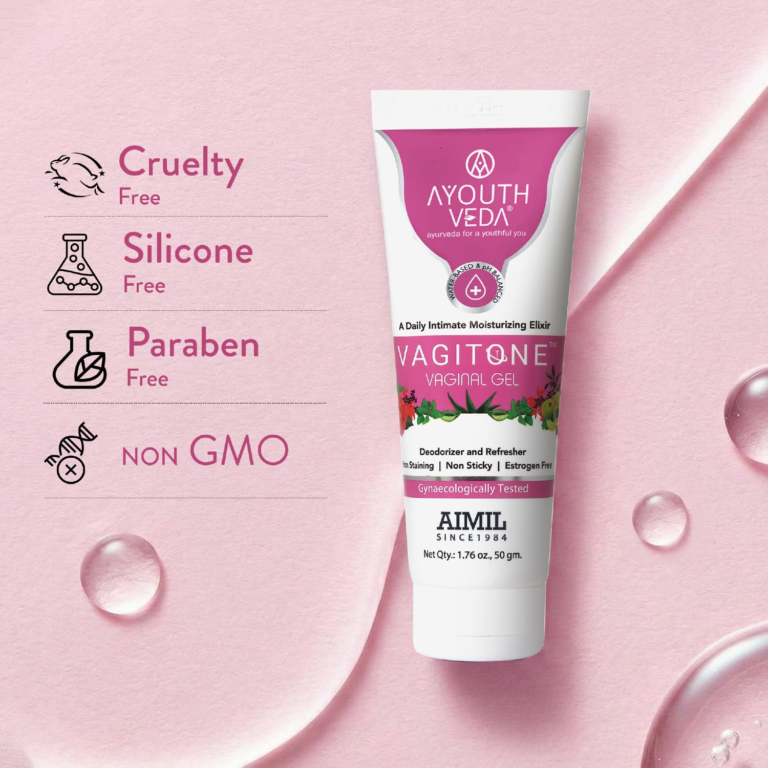 Ayouthveda Vagitone Vaginal Gel for Women | Dual-Action Anti-Infective & Toning Gel | Controls Infections Secretions | Estrogen-Free, Gynaecologically Tested | With Sphatika, Amla & Maju Phal | 50g (Pack of 1)