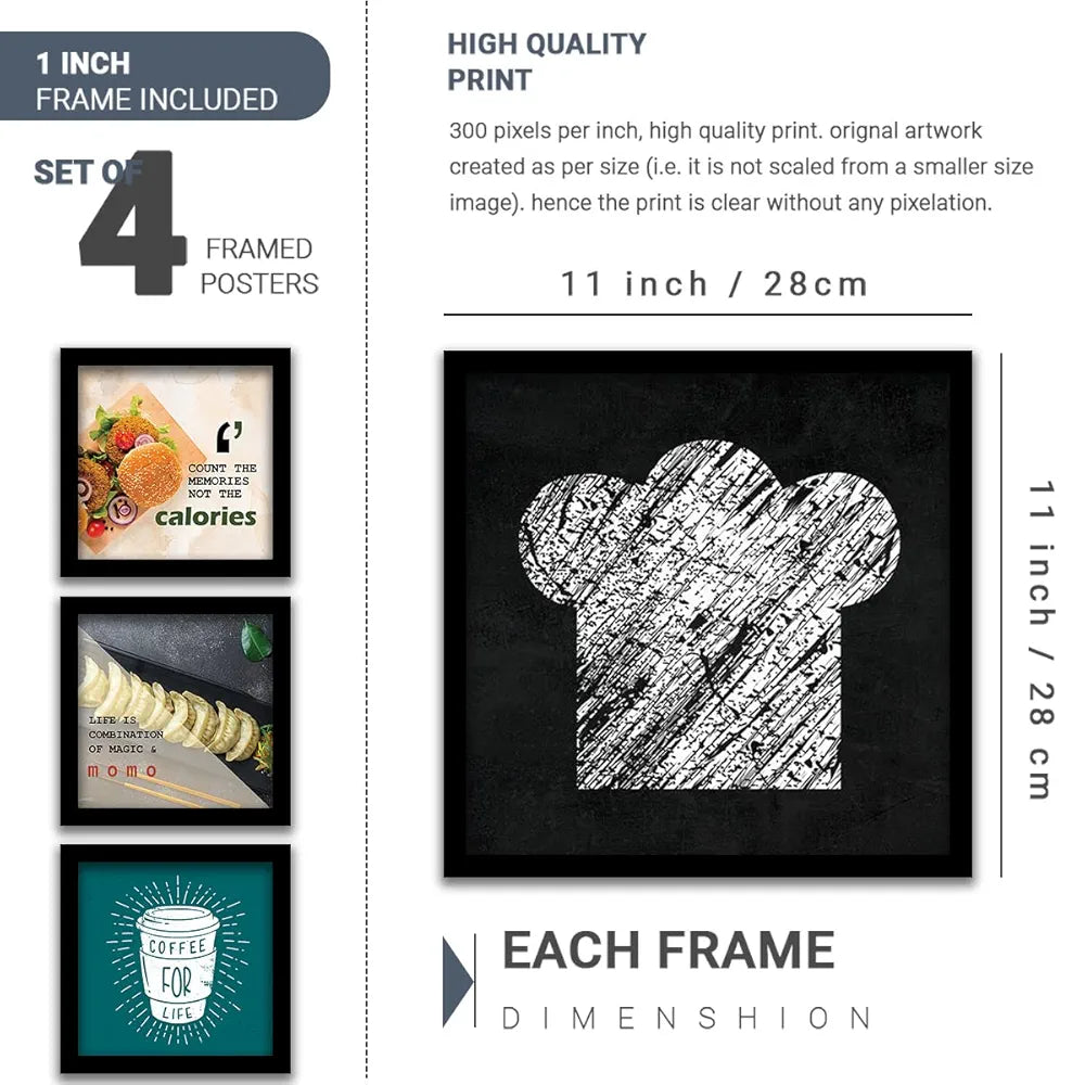 Kotart - Cooking Quotes Wall Posters with Frame Framed Kitchen Poster Set of 4 Design33