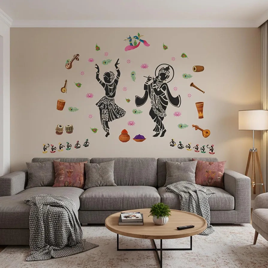 StickMe Lord Radhe Krishna Hindu God Creative Religious Wall Sticker - Self Adhesive Peel & Stick Vinyl Extra Large - 260 x 160 cm