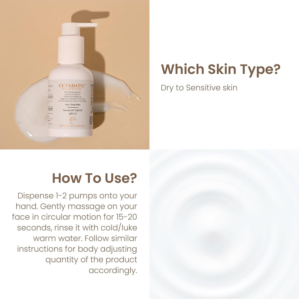 PERSONAL TOUCH SKINCARE Cetabath - Cleanser For Sensitive, Dry & Acne-Prone Skin with Glycerin, Betaine, Niacinamide & Sodiui Cocoyl Isethionate, 100ml