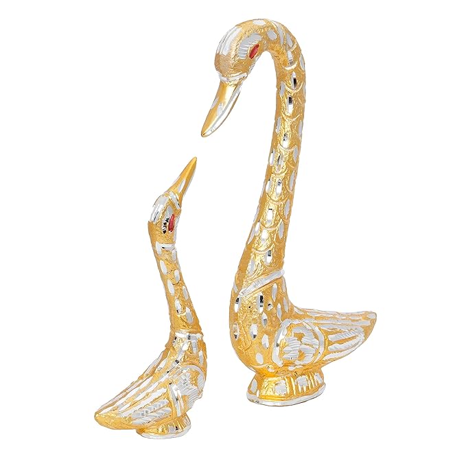 Ecraftindia Loving Golden Swan Couple Metal Handcrafted Decorative Figurine