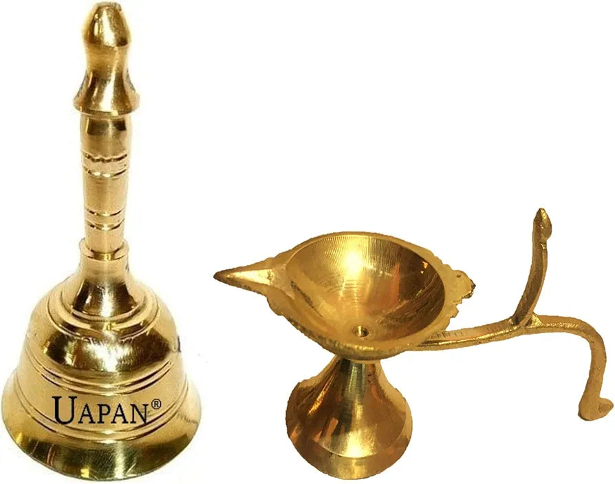 Uapan Brass Pooja Bell with Diya Round 4Inch, Diya_1.7Inch