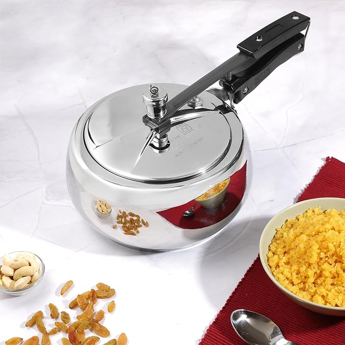 Vinod Europa Stainless Steel Inner Lid Pressure Cooker - 3 Litres | Handi Shape | Sandwich Bottom Cooker | Induction and Gas Base