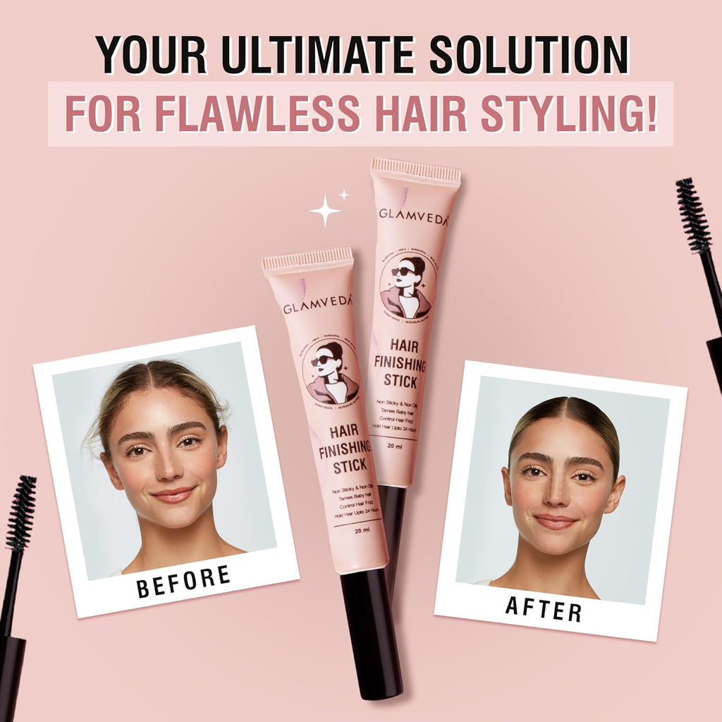GLAMVEDA Frizz Free Hair Finishing Stick | Anti-Frizz Hair Fix Stick for Flyaways & Baby Hair | Non-Sticky & Non-Greasy Formula | Long-Lasting Hold with Rice Water | 20ml