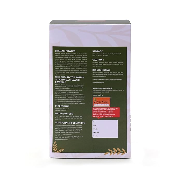 Ayurleaf Herbals Shallaki Powder | Helpful for Muscle Stiffness, Bone & Joint Pains Relieve - 200 Gms