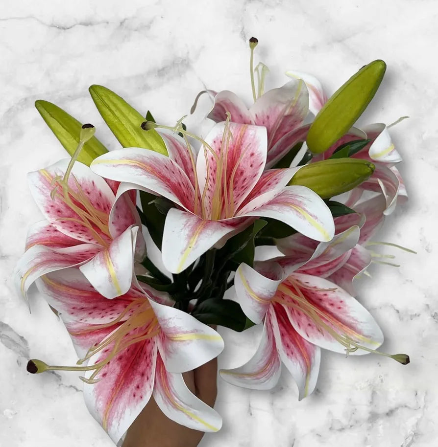 Lifelike Artificial Lily Flower Bunch Perfect for Vase/Pot Decoration 36 cm Height Set of 4 Stems