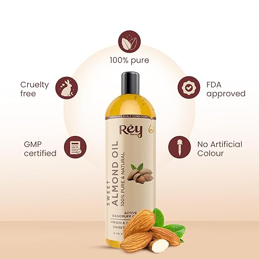 Rey Naturals Cold Pressed Sweet Almond Oil For Skin - 200 ml