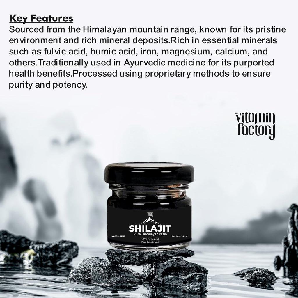 The Vitamin Factory Premium Himalayan Shilajit Resin +75% Fulvic Acid Natural Energy Booster 25g