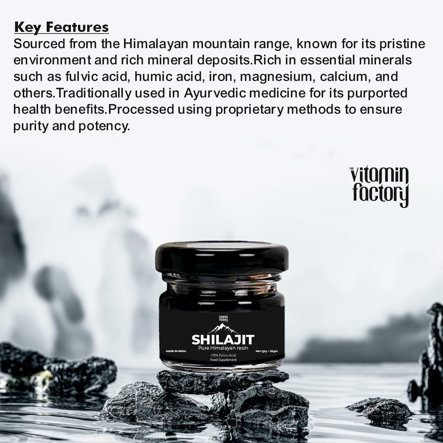 The Vitamin Factory Premium Himalayan Shilajit Resin +75% Fulvic Acid Natural Energy Booster 25g