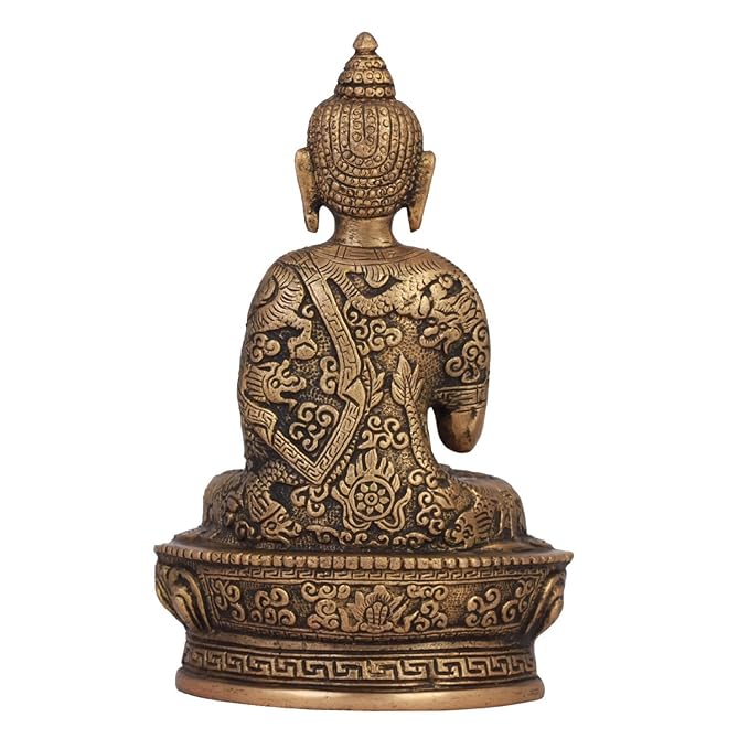Ecraftindia Meditating Buddha Brass Figurine | Brown and Golden