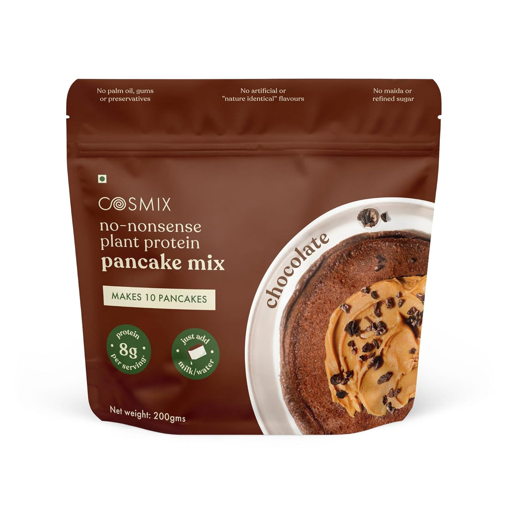Cosmix No-Nonsense Protein Pancake | 8g Protein/Serving | Instant Breakfast with Supergrain Blend (Oats, Jowar, Kodo, Little Millet) | Pancake Mix | No Maida, No Refined Sugar | Chocolate - 200g