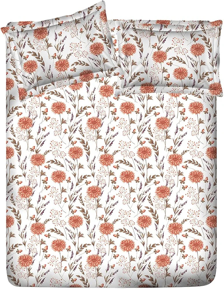 Layers Marigold Cotton Bedsheet Set for All Seasons Lightweight Moisture Absorbent 144 TC King Size White/Persian Red