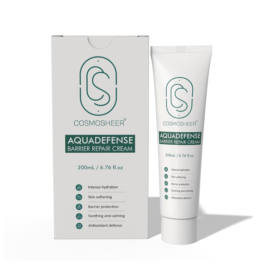 AquaDefense Barrier Repair Cream with Shea Butter, Glycerin & Vitamin E, 48-Hour Hydration & Skin Barrier Support, Lightweight Moisturizer for Dry & Sensitive Skin, 200 mL