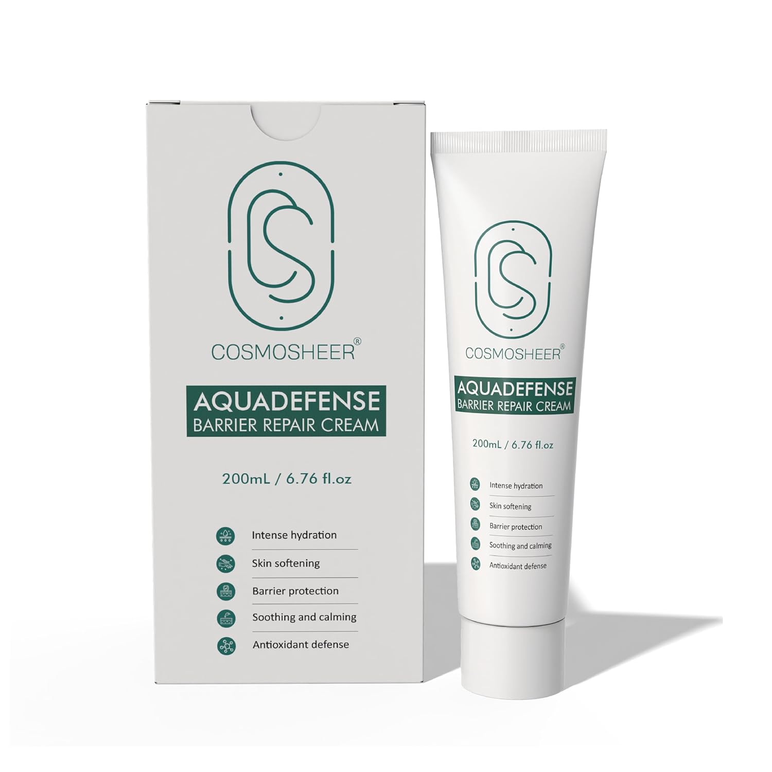AquaDefense Barrier Repair Cream with Shea Butter, Glycerin & Vitamin E, 48-Hour Hydration & Skin Barrier Support, Lightweight Moisturizer for Dry & Sensitive Skin, 200 mL