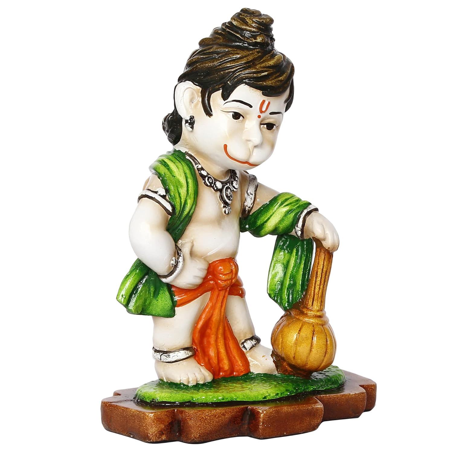 Ecraftindia Colorful Polyresin Standing Lord Hanuman Statue With Mace | Auspicious Religious God Idol