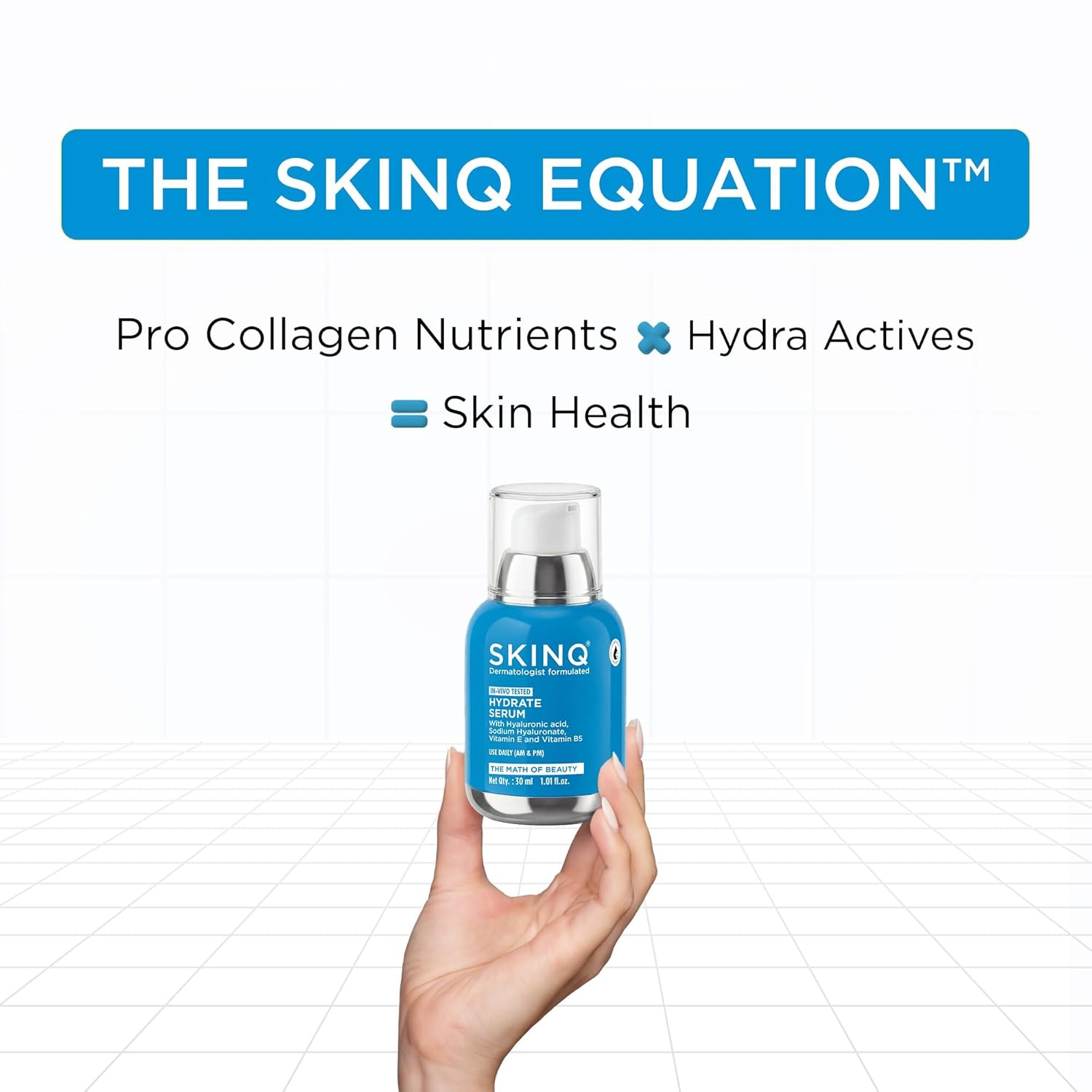 SKINQ Hydrate Serum with Hyaluronic Acid, Sodium Hyaluronate, Vitamin B5 & E | +140% Hydration | Lightweight, Non-Sticky | For All Skin Types | In-Vivo Tested I Derma Formulated