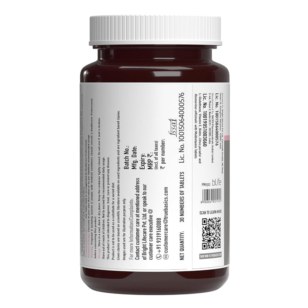 TrueBasics Glutathione (30 Tablets) | With Nutroxsun, Biotin & Vitamin E | For Healthy & Youthful Skin