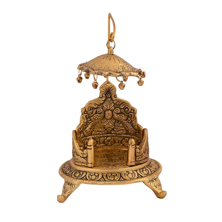 Metal Singhasan Oval Shaped for Ganesha Krishna God Idols - Gold Plated Ladoo Gopal Pooja Chowki